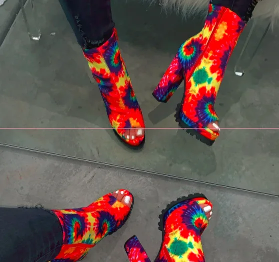 

Factory direct 2019 new autumn and winter women's zipper snake pattern waterproof platform high-heeled platform open toe low