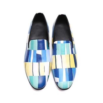 

plaid pattern slip-on Bright oxford fashion falt leather pointed toe dress shoes for men party wedding shoes size38-46