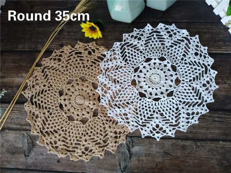 

Round 35cm Delicate Kitchen Placemat Crochet Flower Dining Table Place Mat Cotton Cloth Tea Towel For Wedding Christmas Coaster