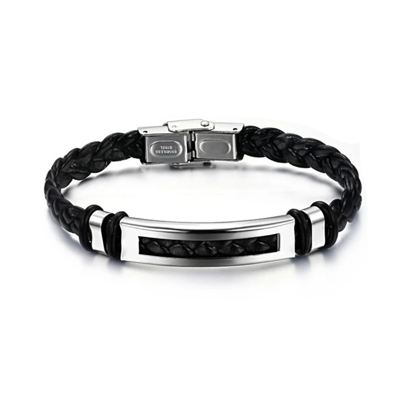 

Jewelry Bracelet Man Stainless Steel Leather Cord - 20 cm Length - 10 mm Width