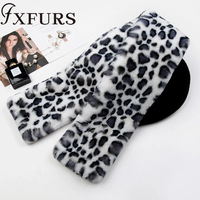 white black leopard Женский Искусственный меховой шарф-воротник двухсторонний Леопардовый принт зимний крест толстый теплый шерстяной мех плюшевого кролика шейный платок дамы - Цвет: white black leopard