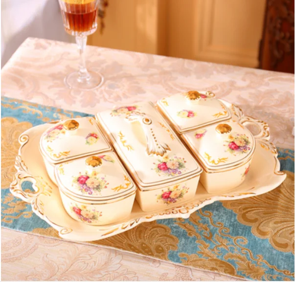 Furong Liufu platter Фарфор Европейский дворец Фруктовая тарелка фрукты тарелка стеллаж фрукты сухофрукты коробка здоровая гостиная фрукты семья вечерние Рождество mu - Цвет: Furong Liufu platter