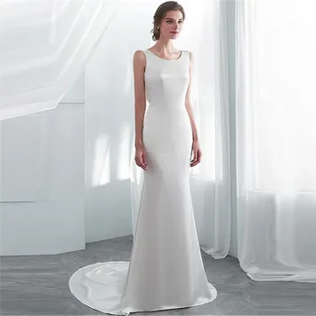 

Simple Slim Fishtail Wedding Dress Lace Appliques Sleeveless Women Bridal Gowns 2021 Elegant Bride Dress Personal Tailored