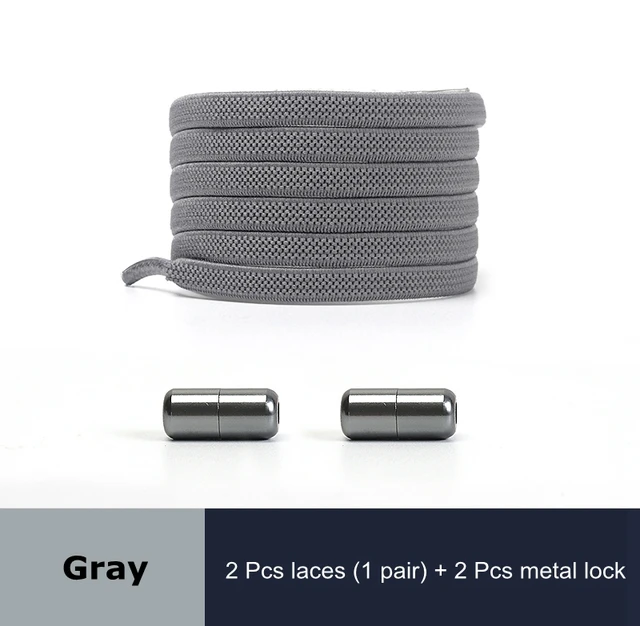 Free to Match Elastic Shoelaces Lock Lazy Laces Flat Multi Color Options No Tie Shoelace Round Capsule Metal 18 Colors Gray