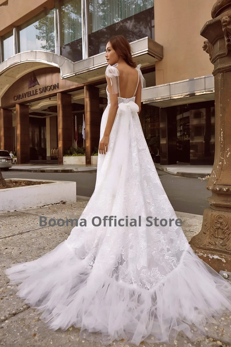 Booma полностью кружевные свадебные платья Boho v-образный вырез Спагетти ремень открытая спина без рукавов пляжные свадебные платья с разрезом размера плюс