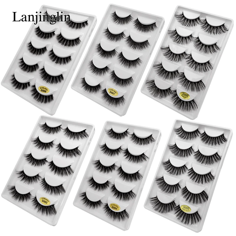 LANJINGLIN 50 boxes/lot natural long mink eyelashes faux cils soft volume 3d lashes hand made false eyelashes wholesale G6