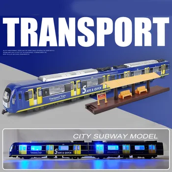 

High Quality 1:87 Simulation Pull Back Car Sand Table Commuting Alloy Train Model (Two Carriages) - Blue