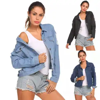 

Womens Jackets and Coats 2019 Autumn and Winter New Hot Denim Hole Versatile Jackets for Women Denim Coat Manteau Femme