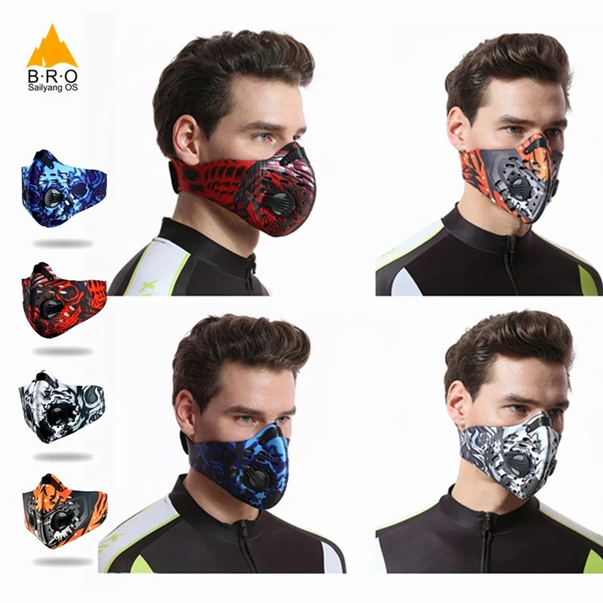 Mascarilla facial anticontaminación para ciclismo, cubrebocas PM2.5 con filtro de carbón activado a prueba de polvo para entrenamiento y protección facial