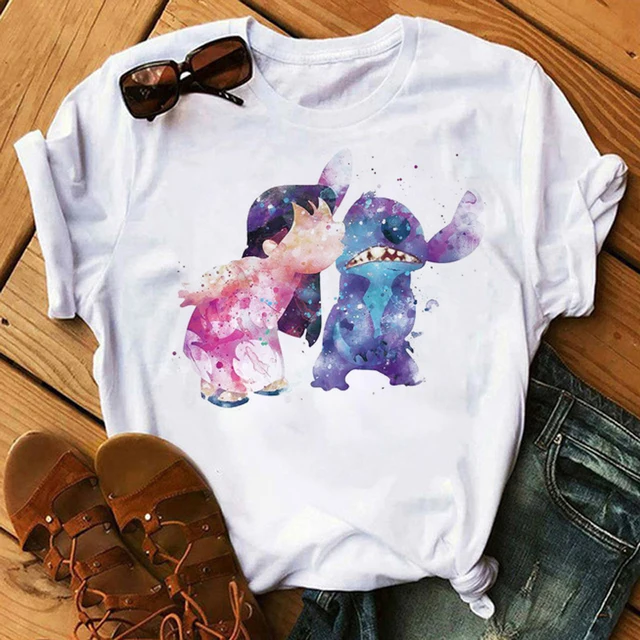 Kawaii Disney Cartoon Stitch T Shirt Men/Women Ohana Lilo Stitch Graphic Tees  Anime Summer Tops Harajuku T-shirt Female 61905