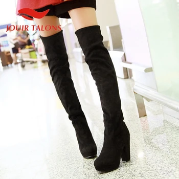 

JOUIR TALONS Ladies On Sale Fashion Shoes Solid Leisure Round toe Spike Heels Over-the-knee Boots Autumn winter