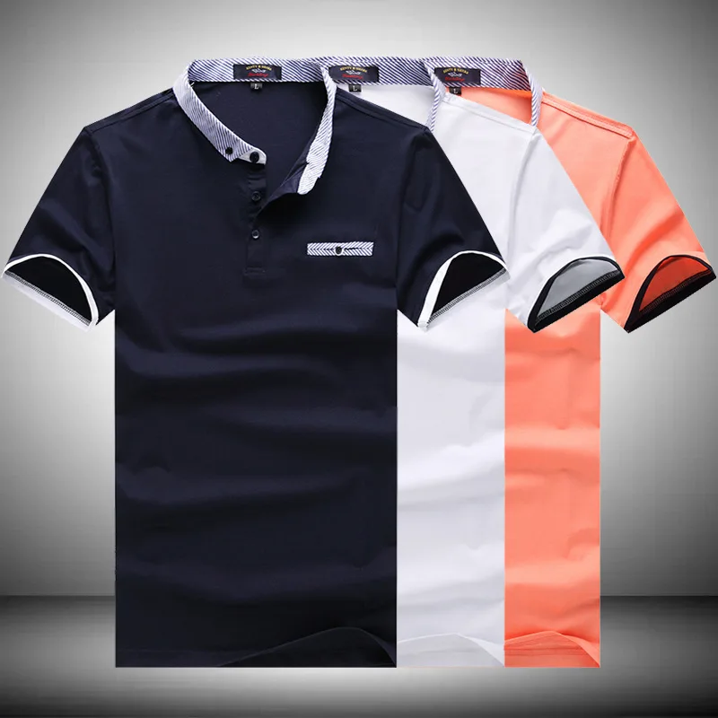 

New Summer Business Stand Collar Thin Men's Fashion High Quality Solid Polo Shirt Shark Brand Casual Cotton Short Sleeve Tops