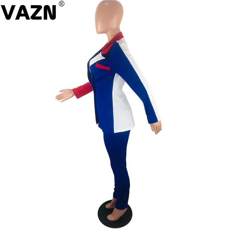 VAZN,, для молодых людей, в стиле пэчворк, для офиса, неопрятный, сексуальный комплект, полный рукав, блейзер, топ, группа, длинные штаны, тонкий женский комплект из 2 предметов