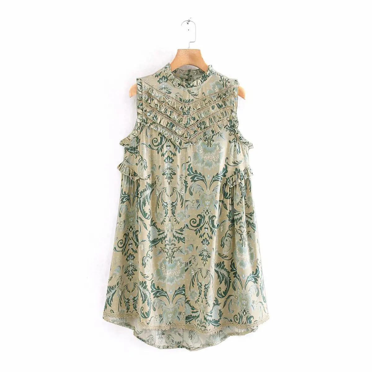

2020 Europe And America Spring New Style Printed Joint Lace Wavy Edge Dress A9as60279