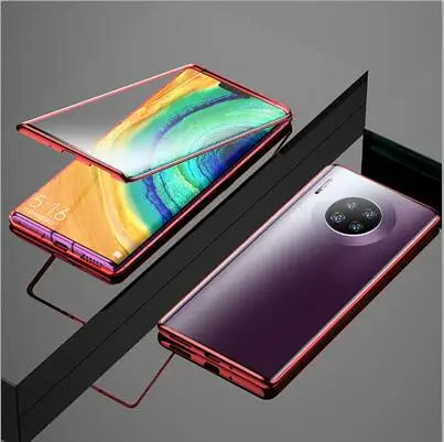 Чехол с магнитной адсорбцией для huawei mate 30 Pro, металлическая рамка, Doubl, боковая стеклянная крышка для huawei mate 30 Pro, защитный чехол для телефона - Цвет: Красный