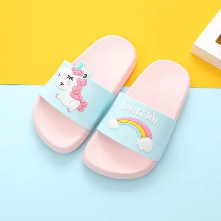 Новейшие детские тапочки унисекс; домашняя обувь для мальчиков и девочек с единорогом; милые домашние тапочки; домашняя обувь с радугой; C08281 - Цвет: Pink