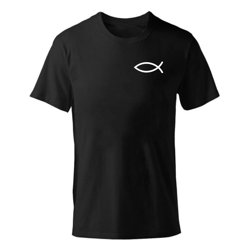 Новинка года, футболка мужские футболки с изображением Иисуса, летняя футболка для мальчиков, с коротким рукавом, с принтом в виде маленькой рыбы, футболка из хлопка