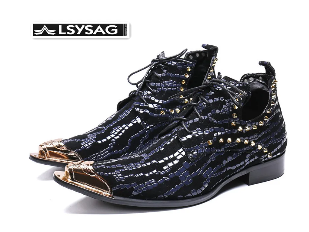

Winter Autumn Fashion Pointed Toe Men Dress Boots Plus Size Rivets Lace Up Men Ankle Boots Party Formal Shoes