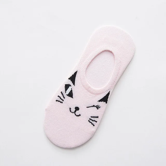 Носки с рисунками; тапочки; нескользящие носки-невидимки из хлопка; женские носки-башмачки; повседневные носки-тапочки с мышкой, уткой, медведем - Цвет: Pink Kitty