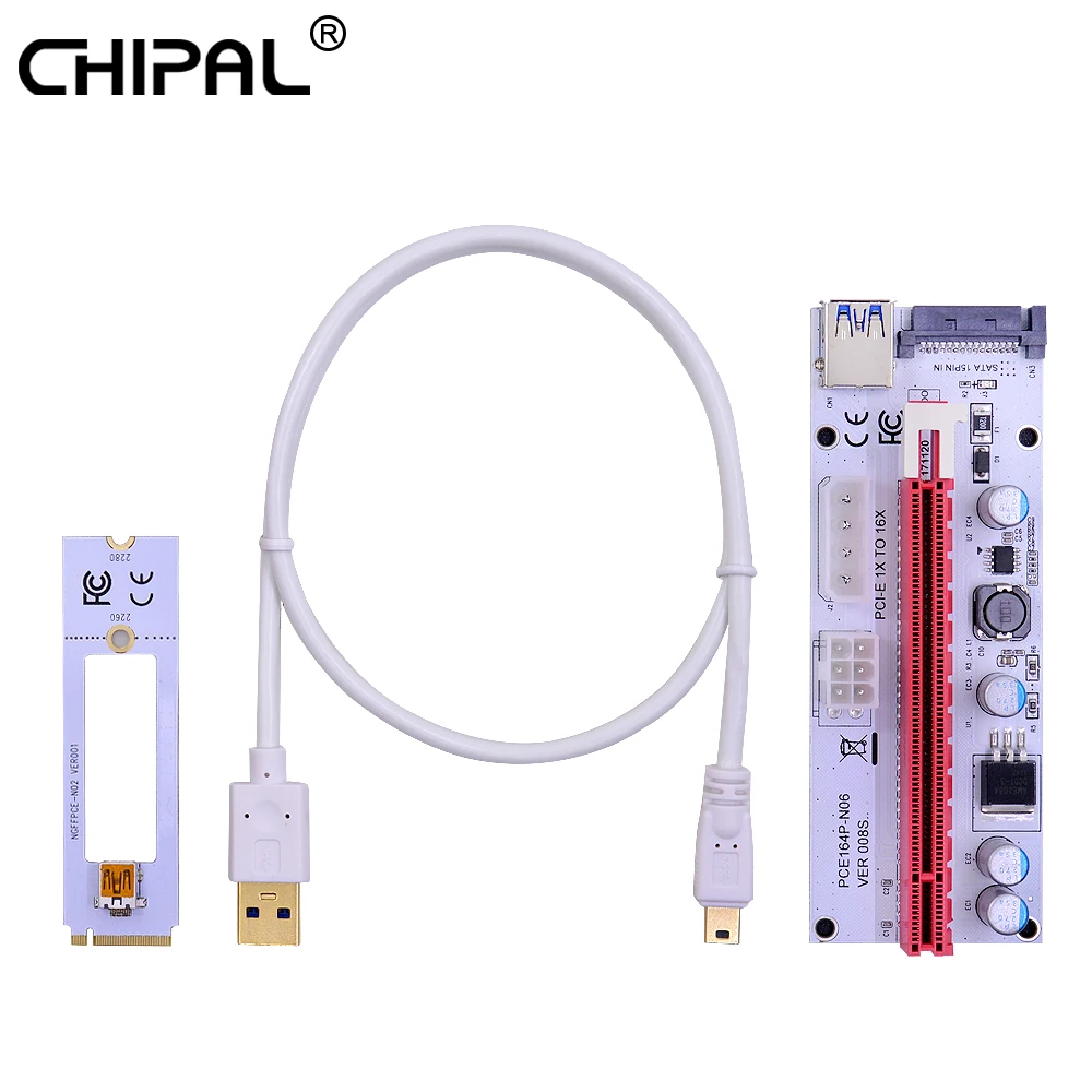 Переходник CHIPAL M2 NGFF на PCI-E X16 со слотом m.2 Райзер с sata 6pin 4pin для видеокарты ГПУ 60 см
