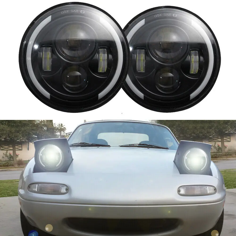 

2x 7-дюймовые светодиодный ные фары Halo Angel Eyes, фары для 90-97 Mazda Miata MX5 MX-5
