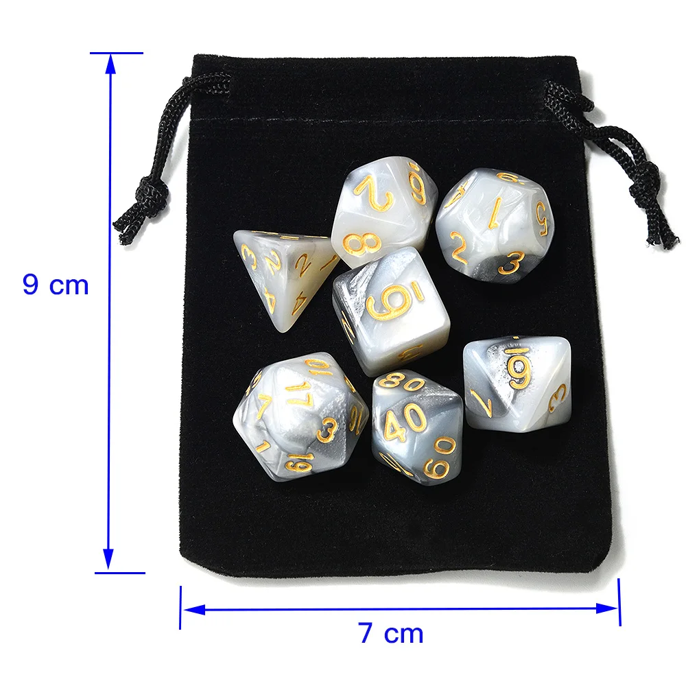 Mixed Color Dice Set for RPG Games with Black Velvet Pouch D4 D6 D8 D10 D% D12 D20