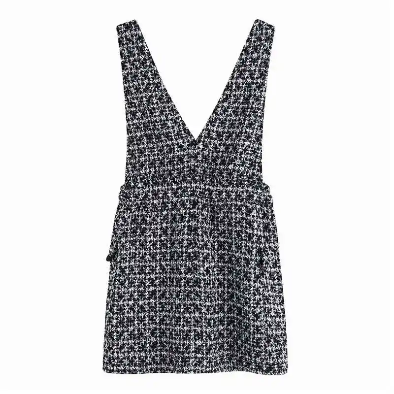 TRAF женский винтажный элегантный твидовый сарафан в клетку с карманами модная юбка трапециевидной формы на пуговицах Комбинезоны женские юбки Повседневные Faldas Mujer