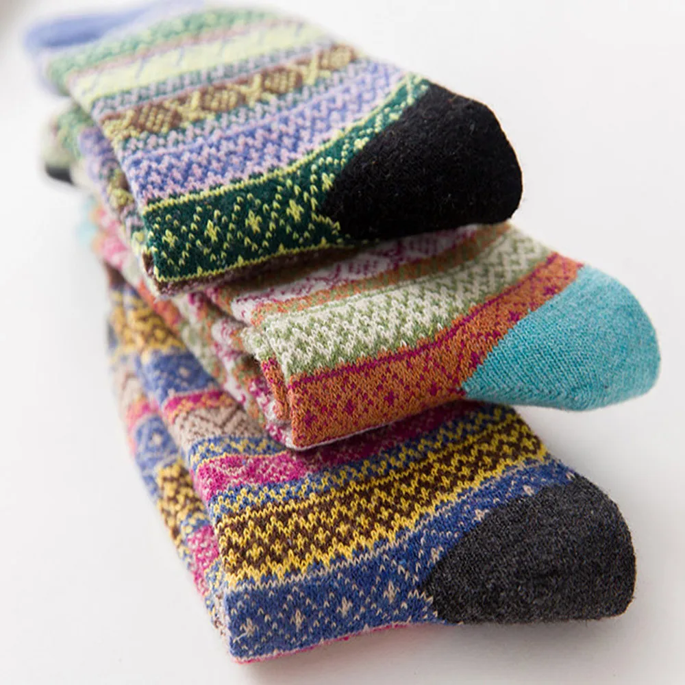 Набор из 5 женских плотных шерстяных носков в винтажном стиле, теплые носки для осени и зимы, удобные плотные Разноцветные носки, chaussette femme