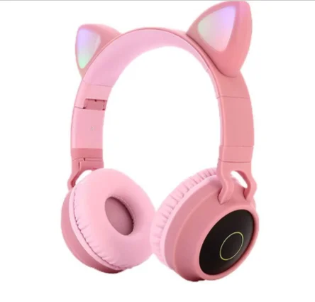 Светодиодный Bluetooth наушники с кошачьими ушками для девочек, детские наушники с Bluetooth 5,0, мигающие 3 светящиеся стерео наушники с микрофоном и оригинальной коробкой - Цвет: pink