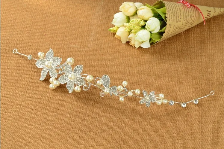 Wedding Hair Accessories Charms Clip Romantic Crystal Pearl Flower Hairpin Tiara Bridal Crown Hair Pin Bride Jewelry Joyas