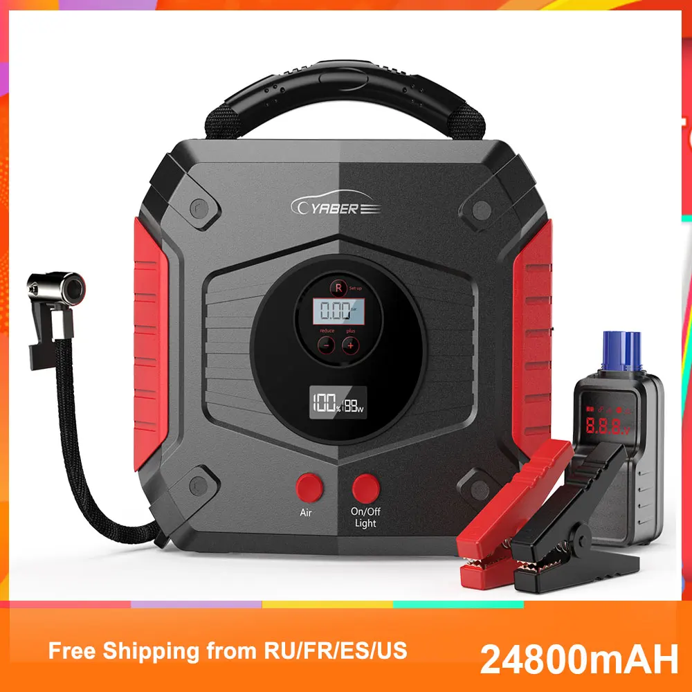 YABER Jump Starter 4 in 1 Pump Air Compressor 2500A 24800mAh PowerBank 12V Digital Tire Inflator 150PSI Battery Booster starting |