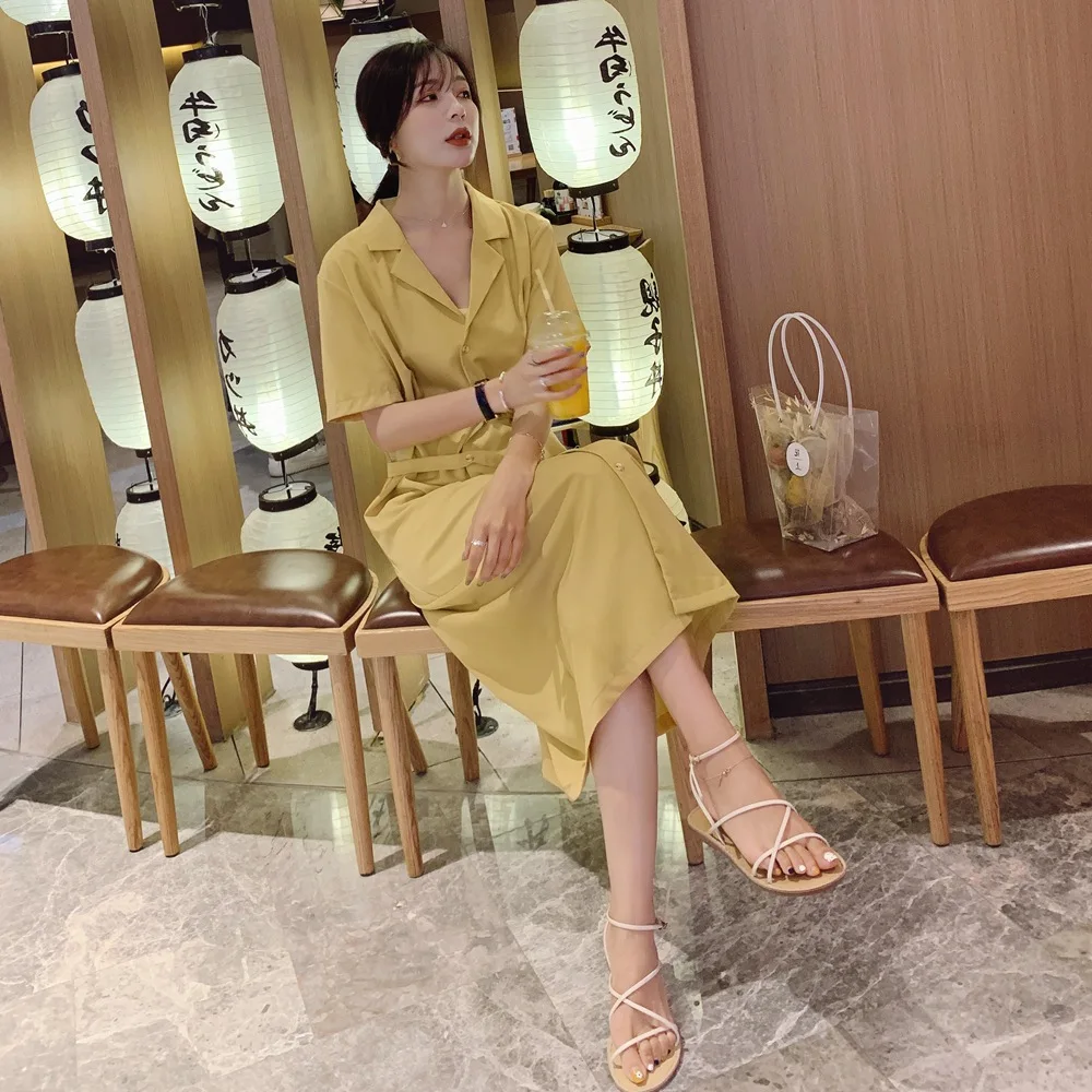 

France Non-mainstream WOMEN'S Dress 2019 Summer New Style Hipster Vintage Young-Style Single-Breasted Waist Hugging Shirt Dress