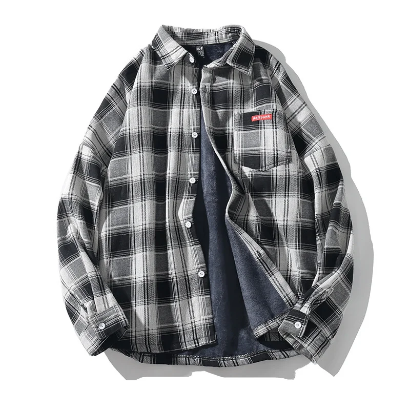 Koop FGKKS Casual Brand Mannen Plaid Shirts mannen Plus fluwelen Lange Mouwen Fashion Trend Mannelijke Turn down Kraag shirt Jas