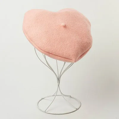 pink beret Фетровый берет, шапка, шерстяные береты, женский топ в форме сердца, красные вечерние шапки для женщин и девушек, зима-весна, Новая мода - Цвет: pink beret
