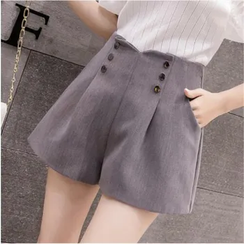 

2019 New Fashion Double Breasted High Waist Zipper Shorts Womens Spring Summer Casual Wide Leg Shorts Gray/Black/White