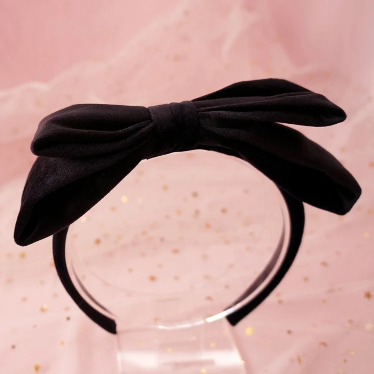 Black headband Японский с принтом «сердечки» для маленькой девочки бархатные двойные повязка на голову с бантом Милая резинка для волос аксессуары для волос головной убор - Цвет: Black headband