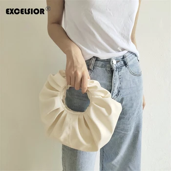 

EXCELSIOR Pleated Circle Bag New Design Handbags PU Leather Crossbody Bag for Women Solid Hasp Shoulder Bags Bolsa Mujer