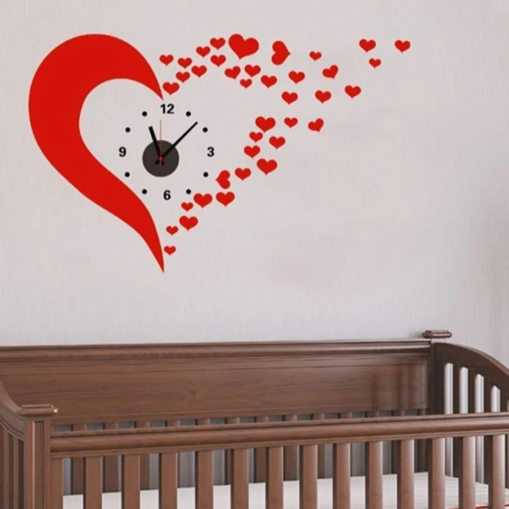 buy LOVE Sticker DIY Wall Clock TV Wall Decoration Wallpaper Love Wall Sticker Decorative Clock Mute Wall Clock Design