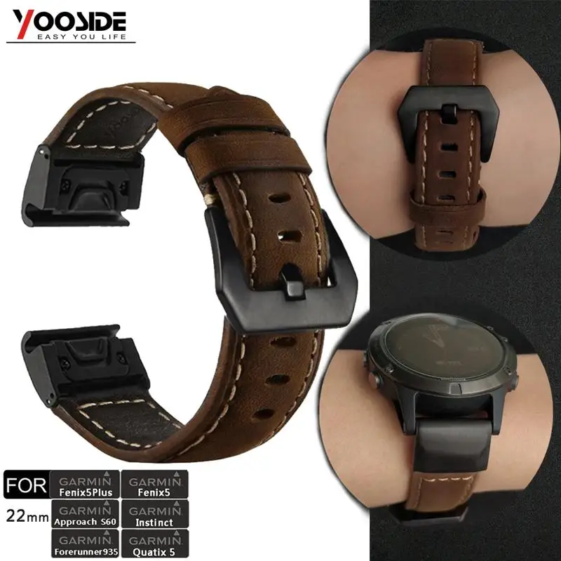 Online YOOSIDE Fenix 6 pulsera 22mm correa de reloj de cuero genuino de ajuste rápido para Garmin Fenix 5 5 Plus Forerunner 935 Instinct