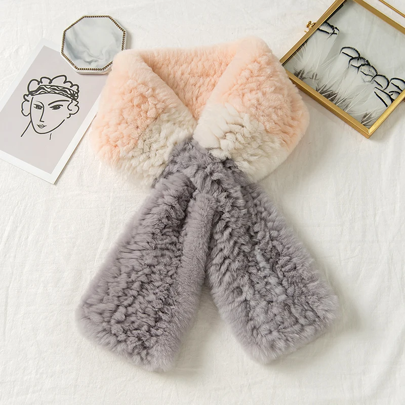 Lantafe Scarf Women Rabbit Fur Scarf Real Fur Stitching Color Protect Neck Keep Warm Winter Fashion Ladies Scarf