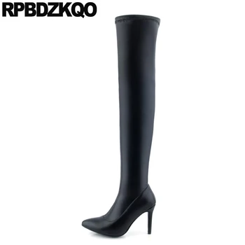 

tall black genuine leather designer shoes women luxury 2019 thin stiletto high heel long pointed toe over the knee boots fashion