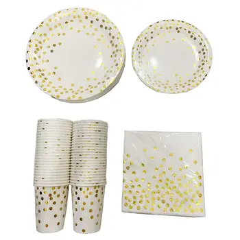 

Gold Dot Disposable Cups Paper Plates Napkins Set 200 PCS Service for 50 Guest Holiday Christmas party H4GD