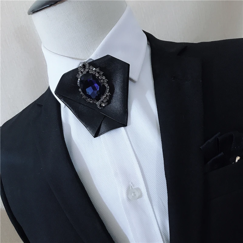 Handmade Bow Tie Мужской галстук-платок из сплава со стразами и кристаллами, свадебный костюм, Клубные вечерние галстуки-рубашки, роскошный галстук-бабочка из искусственной кожи с лентами - Цвет: Handmade Bow Tie