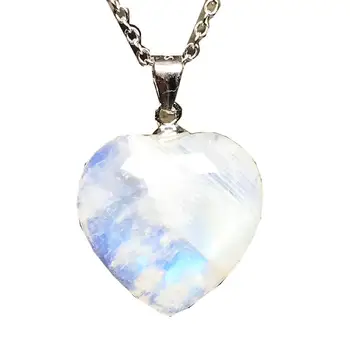 

Top Natural Heart Moonstone Pendant Necklace Jewelry For Woman Man Blue Crystal 16x6mm Beads Stone Silver Sterling Chains AAAAA