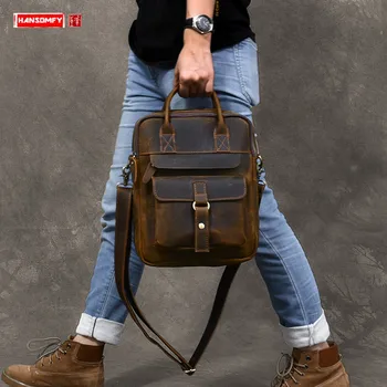 

British Retro Suede Leather Men's Handbag Genuine Leather Male Shoulder Crossbody Bag Casual Messenger Bags Crazy Horse Leather