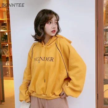 

Hoodies Women Hooded Oversize Thick Plus Velvet Letter Print Pockets Loose Womens Hoodie Korean Style Chic Leisure Trendy Simple