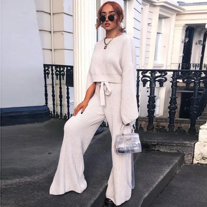 

[EWQ] 2019 Spring Autumn High Quality Solid Patchwork Two Piece Set Solid Knitting Vintage Suit Women Fashion Tide AH32304