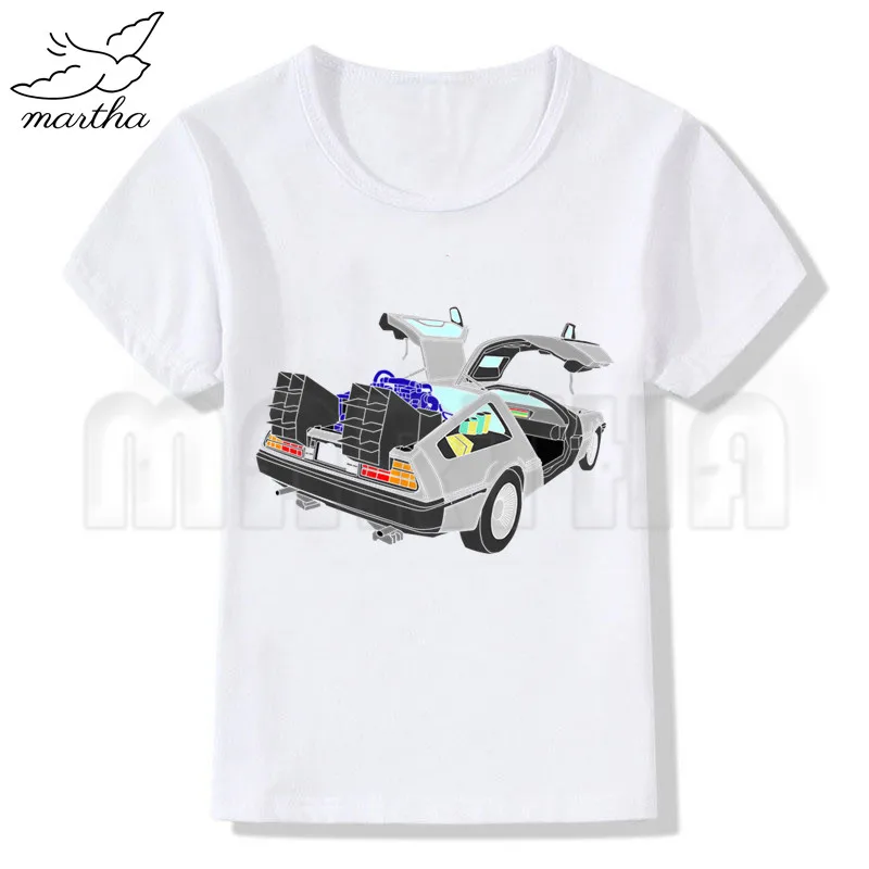 Back To The Future DMC футболка delorean для маленьких мальчиков футболка для мальчиков Модное платье с О-образным вырезом для детей короткий рукав, футболки с принтом для мальчиков, детская белая Костюмы