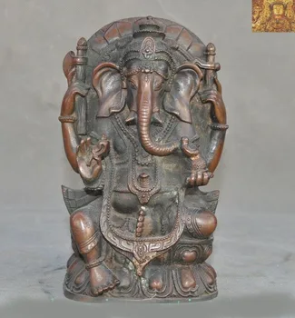 

wedding decoration 8"Tibetan temple bronze 4 arms wealth God Elephant Jambhala Mammon Buddha statue