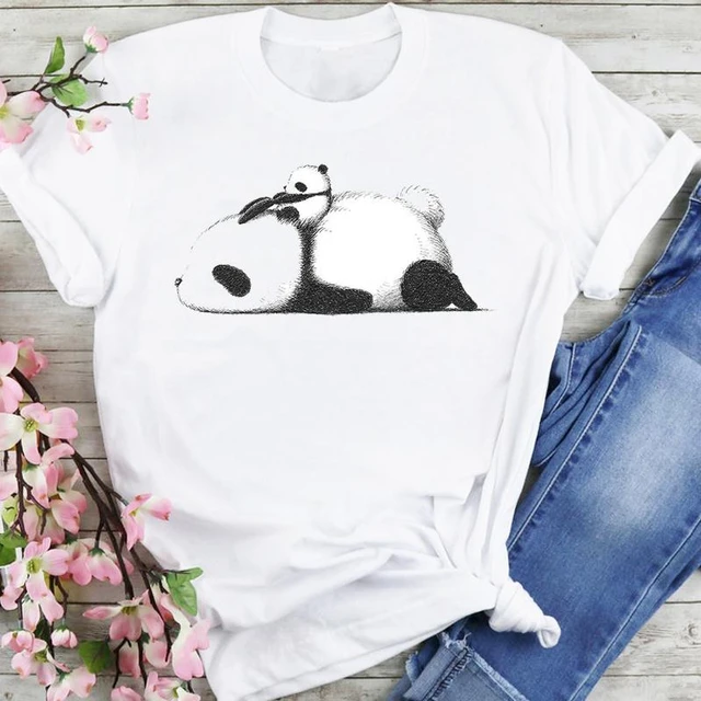 Moda Roupas Senhoras Panda Adorável Tendência Dos Desenhos Animados Roupas  De Manga Curta Gráfico T Camisa De Verão Camiseta Feminina Topo Feminino -  Camisetas - AliExpress